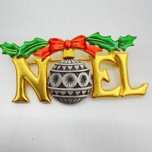 Vtg Jonette Signed JJ Noel Christmas Pin Brooch Matte Gold Mint
